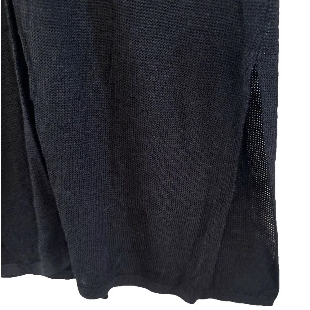 J Jill Linen Open Knit Duster Cardigan Womens Sz S Black Lightweight Lagenlook